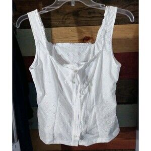 Soly Hux Eyelet Sleeveless Top Small Ivory Sheer Button Front Tie Ruffle NWT